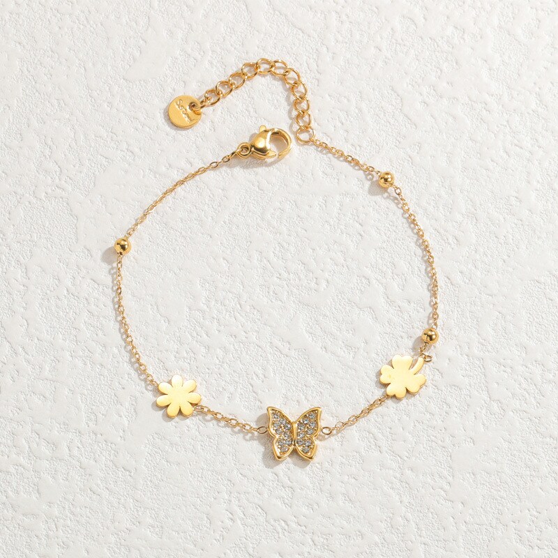 1 Piece Simple Classic Style Butterfly Shape Stainless Steel 18K Gold Plated Women's Charm Bracelet h5 